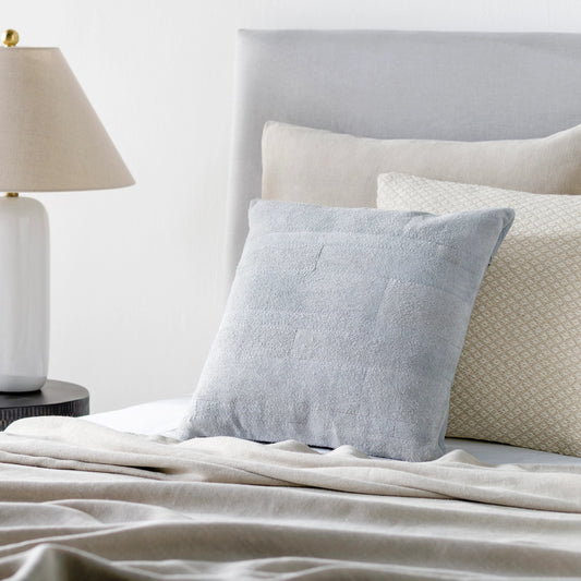 Manawatu Pillow - 5650 by Surya in cream, denim, slate. Made from 100% leather, 100% cotton in a traditional style.