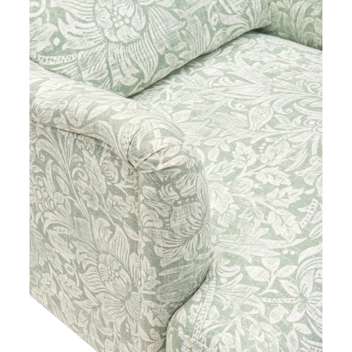 002 SI-2258138 | Closeup | Maylin Accent Chair by Surya in sage. Made from polyester, rubber wood, polyester wrapped foam, polyfill in a traditional style.