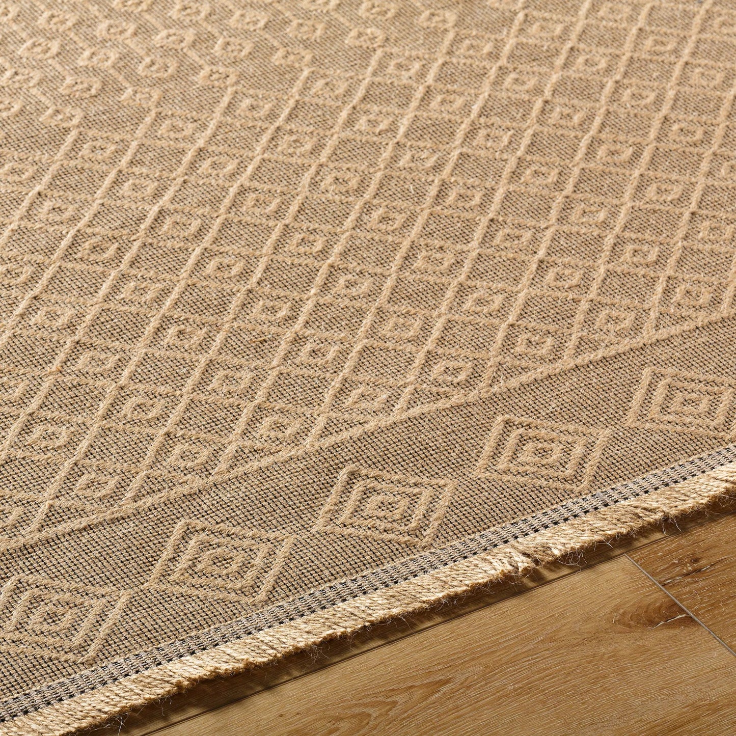 005 SI-2167830,SI-2167831,SI-2167832,SI-2167833,SI-2167834,SI-2167835,SI-2167836 | Closeup | Mystery Rug - 497225 by Livabliss in tan, beige. Made from jute in a unique style.