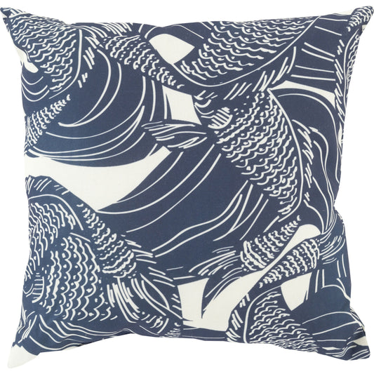 001 O-SURYA-MZ004-1818,O-SURYA-MZ004-2020 | Primary Silo | Mizu Indoor/Outdoor Pillow by Livabliss in navy, beige. Made from front: 100% polyester, back: 100% polyester in a traditional style.