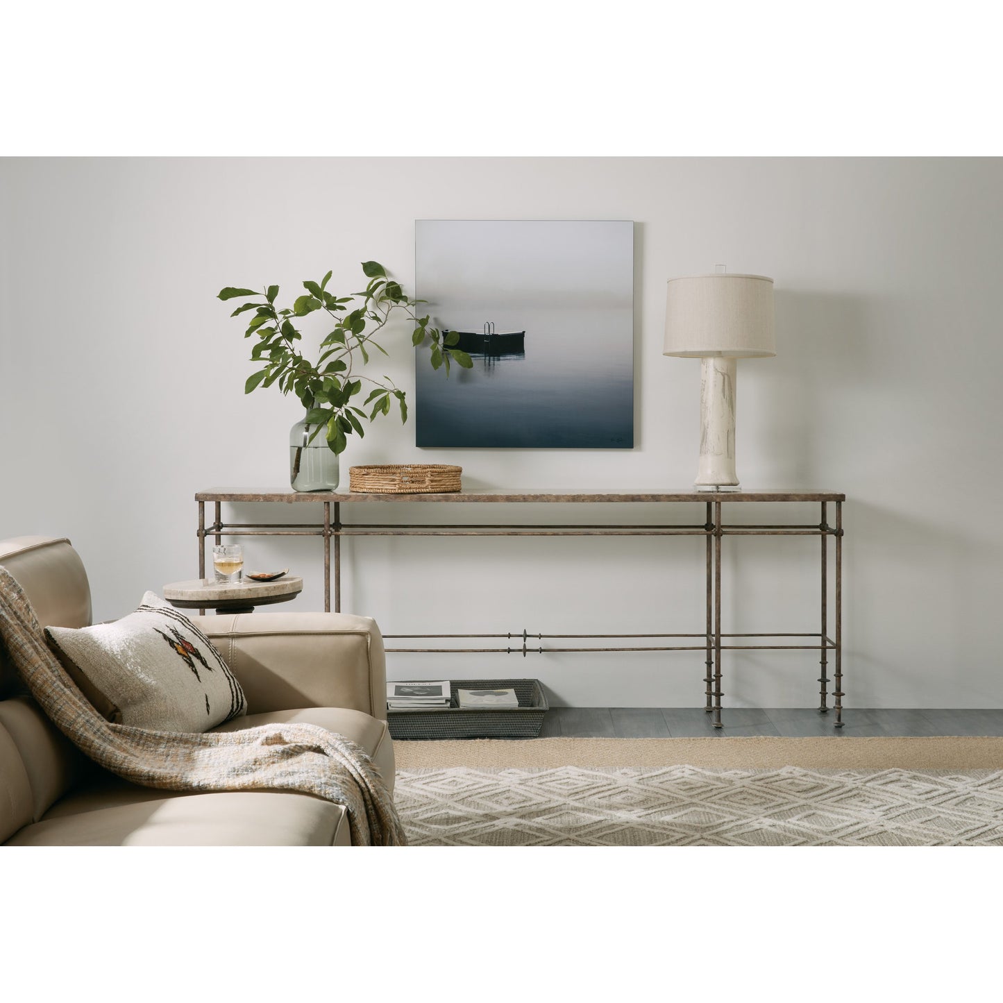 004 SI-1749067 | Lifestyle | La Grange St James Metal and Stone Console by Hooker Furniture in black. Made from metal, stone in a modern style.