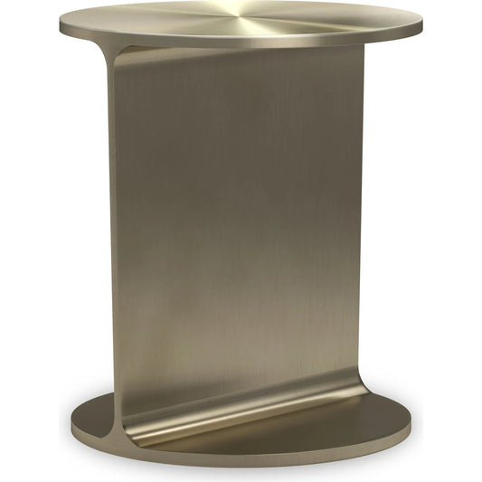 Rivot Side Table by Caracole in brushed gold. Made from metal in a modern style.
