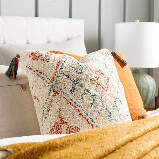 Nador Pillow - 36969 by Surya in rust, blue, burnt orange, light beige. Made from 100% cotton in a eclectic & global style.