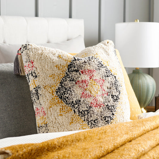 Nador Pillow - 32555 by Surya in black, mustard, pink, charcoal, light beige. Made from 100% cotton in a eclectic & global style.