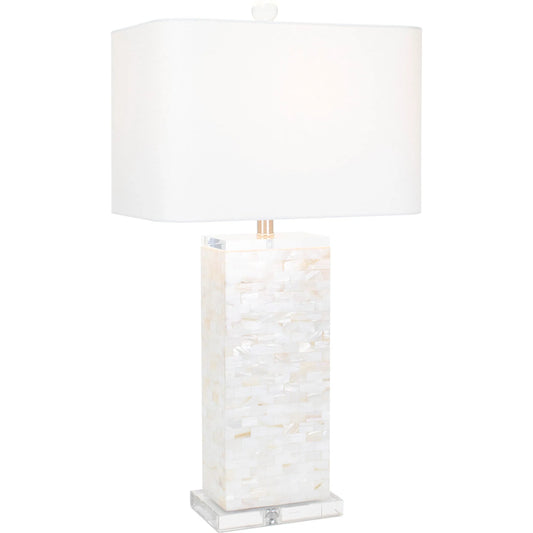 Naples Park Table Lamp by Couture Lamps in natural shell, with polished steel accents. Made from natural shell, optic crystal in a modern style.