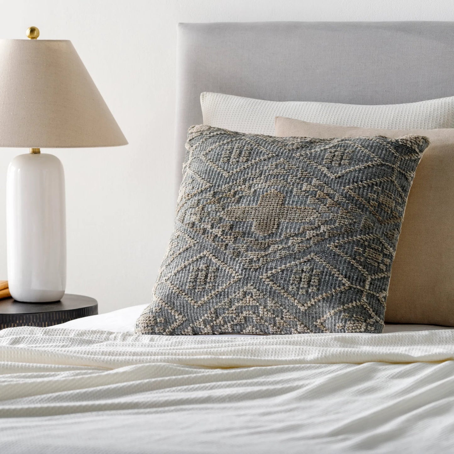 004 SI-1887403,SI-1887404 | Lifestyle | Nobility Pillow - 33500 by Surya in gray, medium gray, beige. Made from 65% rayon, 28% wool, 7% cotton, 100% cotton in a eclectic & global style.