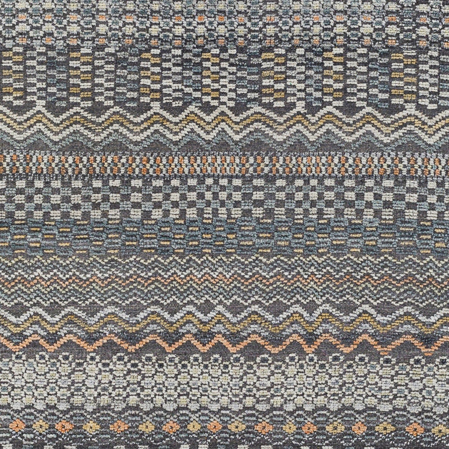 008 SI-1796453,SI-1796454,SI-1796455,SI-1796456,SI-1796457,SI-1796458 | Closeup | Nobility Rug - 29791 by Surya in charcoal, light gray, wheat, peach, ice blue. Made from 60% wool, 40% viscose in a unique style.