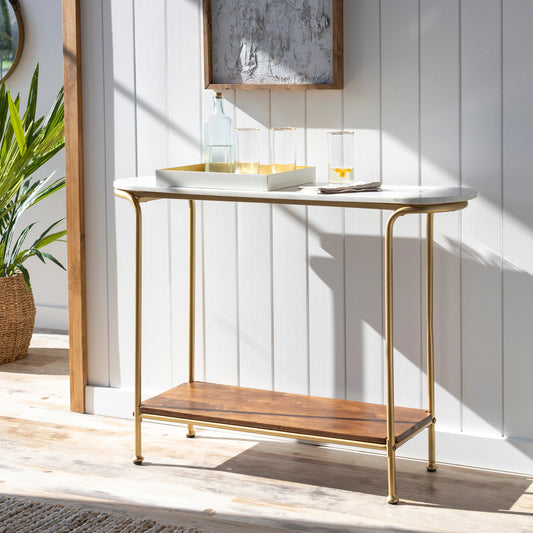 Nicola - 27962 by Livabliss in white and powder coatednaturalstained. Made from top: 100% marble, top: wood, base: 100% metal in a modern style.