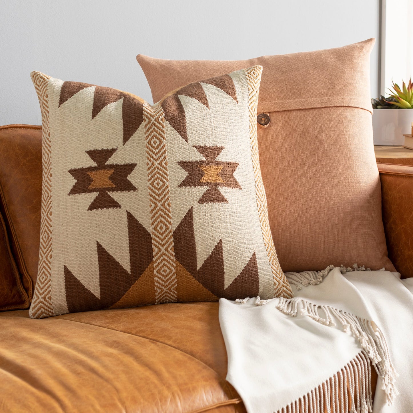 003 SI-1876455,SI-1876456,SI-1876457,SI-1876458 | Lifestyle | Andrea Pillow - 32830 by Surya in brown, cream. Made from 100% cotton in a eclectic & global style.