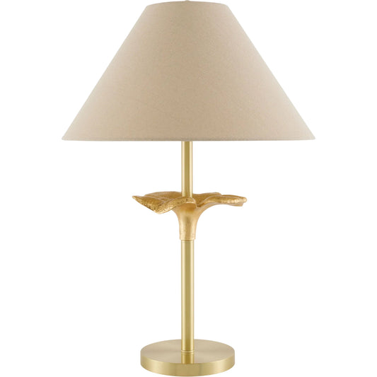 Nepi Accent Table Lamp by Surya in metallic brass, translucent, beige, white. Made from iron, linen, polyester in a transitional style.