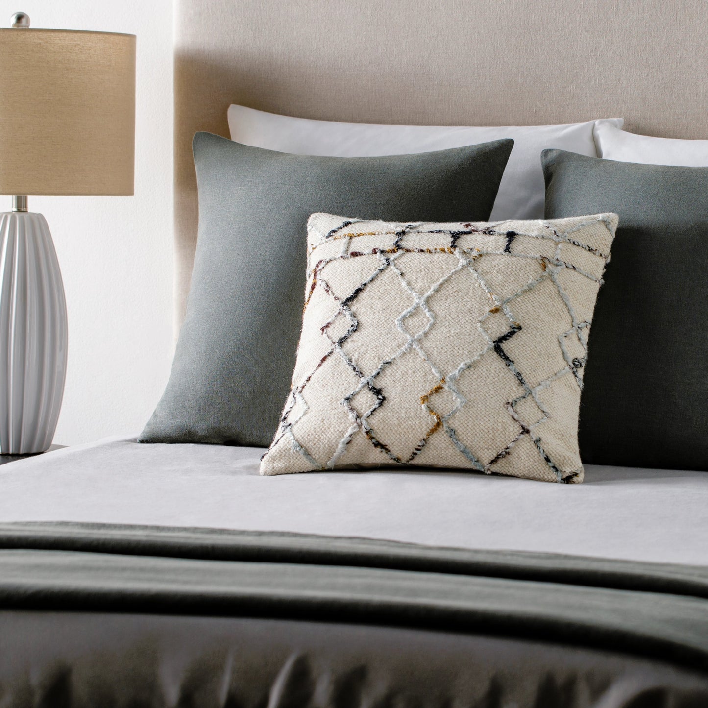 003 SI-1887165,SI-1887166 | Lifestyle | Nettie Pillow - 31395 by Surya in off-white, light beige, black. Made from 60% wool, 25% viscose, 15% cotton, 80% polyester, 20% cotton in a eclectic & global style.