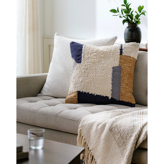 Niagara Pillow - 36222 by Surya in beige, camel, navy, slate. Made from front: 100% cotton, back: 100% cotton in a modern style.