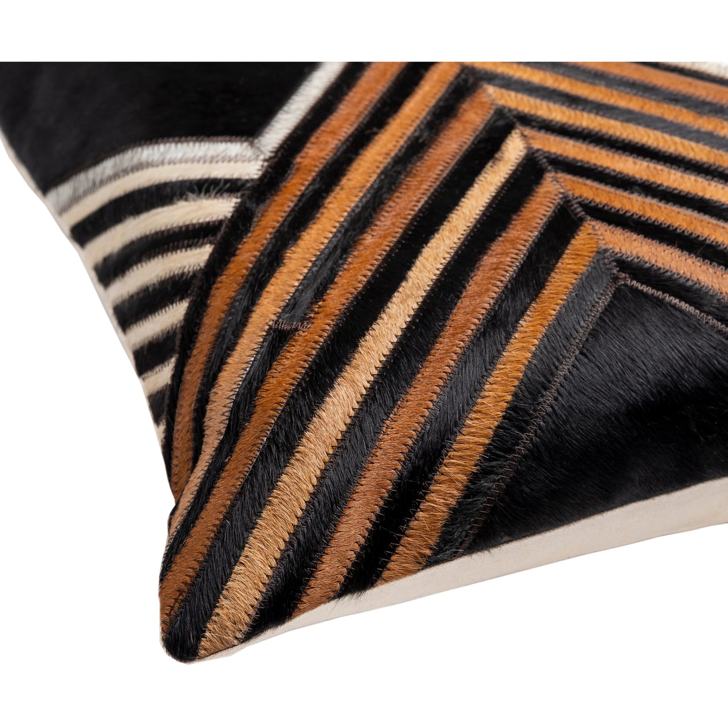 004 SI-1887042,SI-1887043 | Closeup | Nashville Pillow - 20632 by Surya in black, cream. Made from 100% hair on hide, 100% cotton in a unique style.
