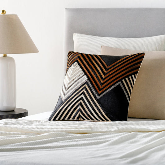 Nashville Pillow - 20632 by Surya in black, brown, tan, light gray, medium gray, gray. Made from 100% hair on hide, 100% cotton in a unique style.