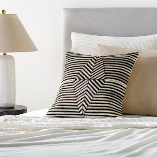 Nashville Pillow - 23455 by Surya in cream, tan, black, light gray. Made from 100% hair on hide, 100% cotton in a unique style.