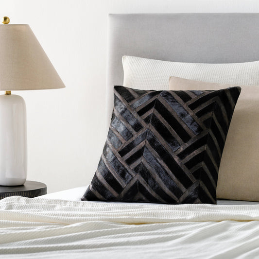 Nashville Pillow - 10916 by Surya in black. Made from front: 100% leather, back: 100% cotton in a modern style.