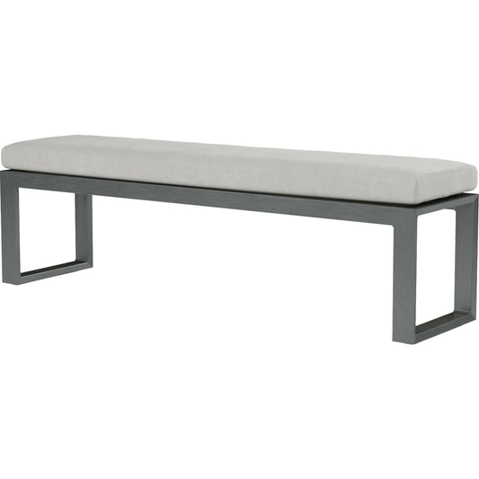 Redondo Outdoor Dining Bench by Sunset West in slate. Made from aluminum in a modern style.