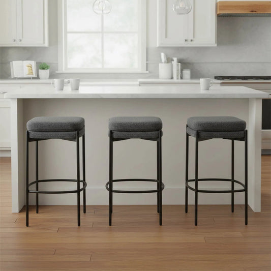 Nina Counter Stool (Set of 2) by LH Imports in black. Made from polyester, foam, iron, plywood in a transitional style.