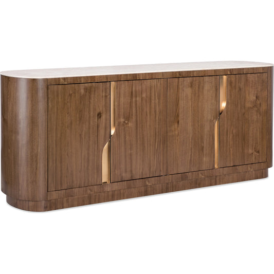 Eleana Credenza by Hooker Furniture in light caramel, quartered walnut veneers, marble. Made from walnut veneers, marble in a modern style.