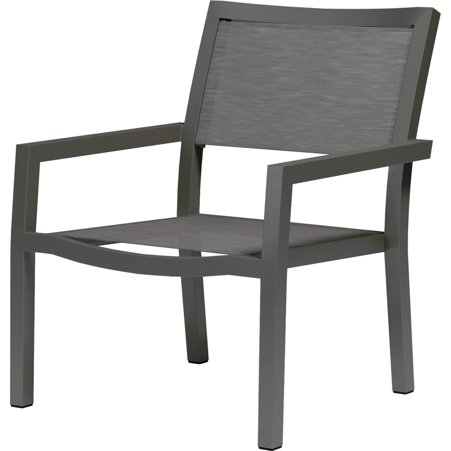 001 SI-2166671 | Primary Silo | Vegas Outdoor Stackable Sling Club Chair by Sunset West in graphite. Made from aluminum in a modern style.