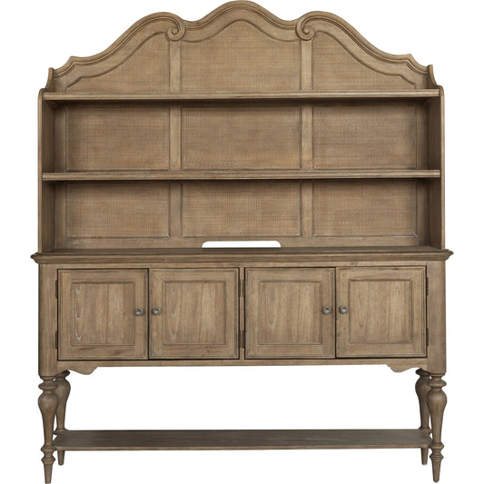 Weston Hills Sideboard and Hutch by Pulaski Furniture in flax seed. Made from hardwood solids, hickory veneers in a traditional style.