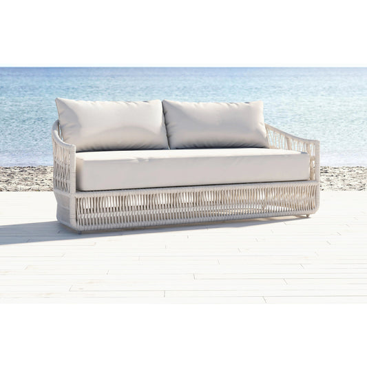 Dana Outdoor Rope Sofa in Linen by Sunset West in whites/creams/beiges. Made from olefin rope in a coastal style.