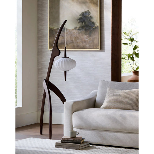 Niamey Floor Lamp by Surya. Made from rubber wood, linen, plastic in a transitional style.