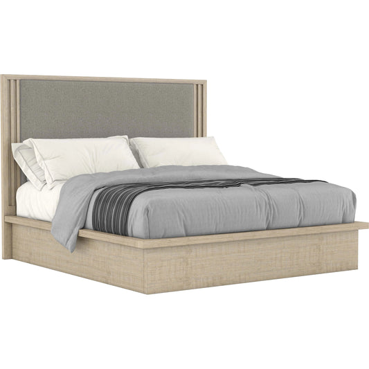 North Side Panel Bed by A.R.T. Furniture in shale. Made from parrawood solids, quarter figured/fiddle ash veneer, foam, fabric in a modern style.