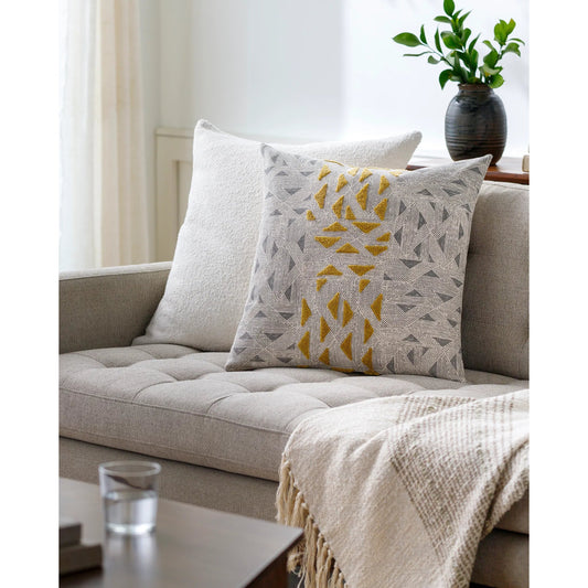 Tanzania Pillow - 27726 by Livabliss in beige, charcoal, mustard. Made from 100% cotton in a eclectic & global style.