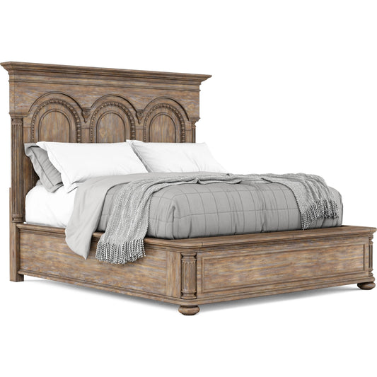 001 SI-2064907 | Primary Silo | Architrave Panel Bed by A.R.T. Furniture in almond. Made from pine solids and veneer in a traditional style.