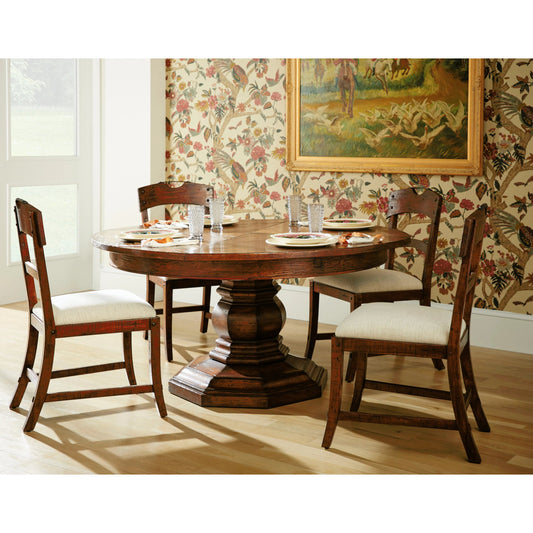 Casual Accents Country Walnut Round Extendable Dining Table 59" by Jonathan Charles in brown and country farmhouse walnut. Made from acacia in a traditional style.