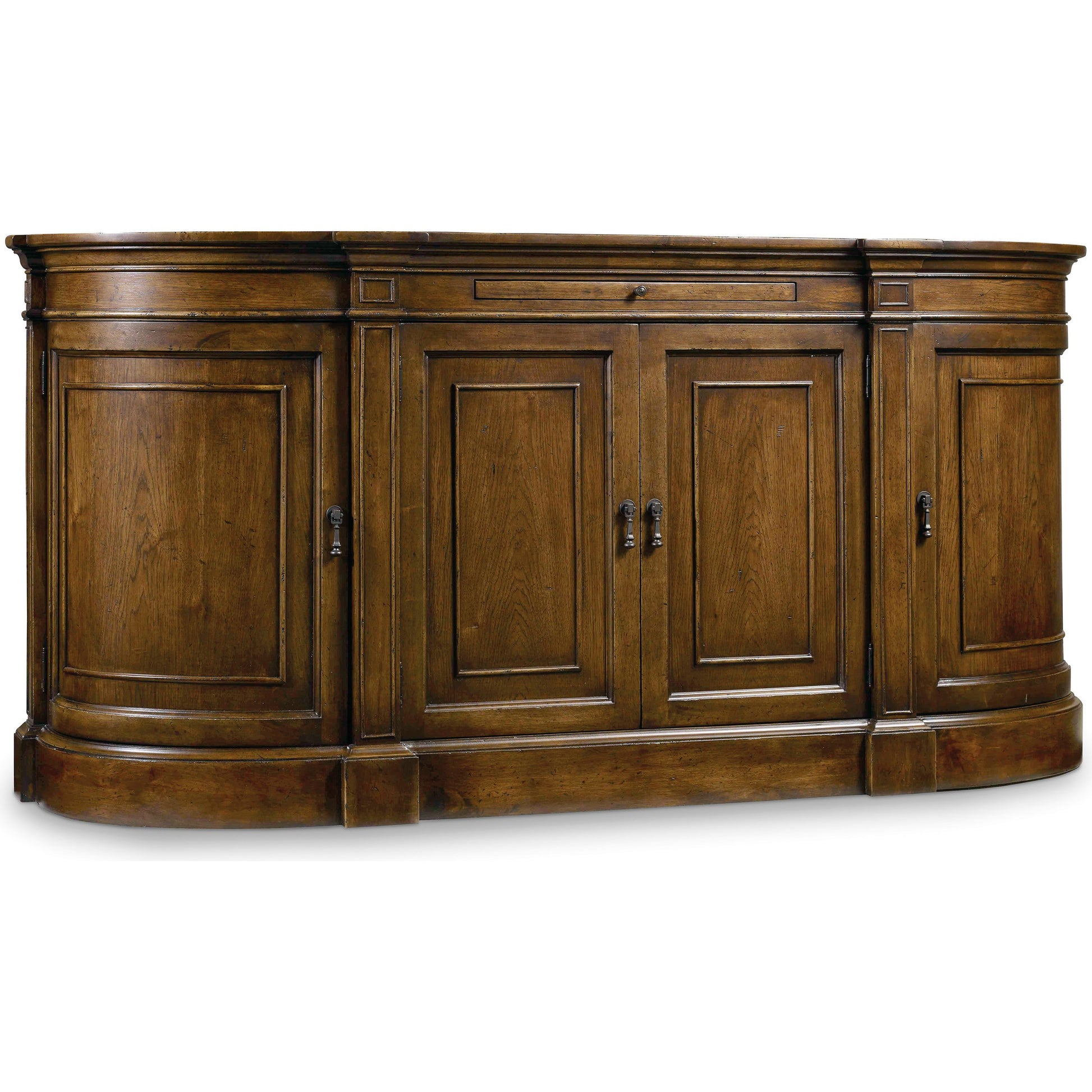 Archivist Sideboard by Hooker Furniture in pecan. Made from pecky pecan veneers, blue stone in a traditional style.