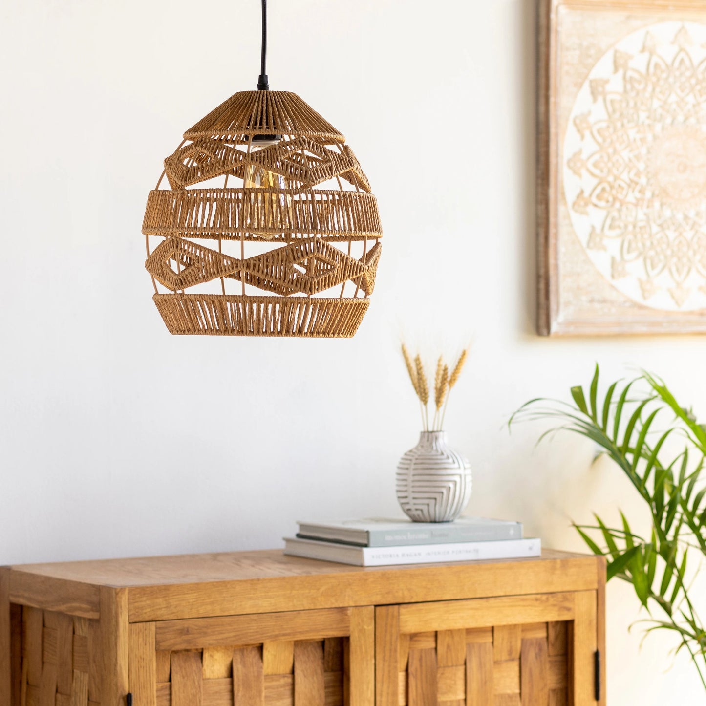 001 SI-1921759 | Lifestyle | Nosse - 32439 by Livabliss in tan. Made from shade (outside): paper, fixture: paper, canopy: metal in a coastal style.