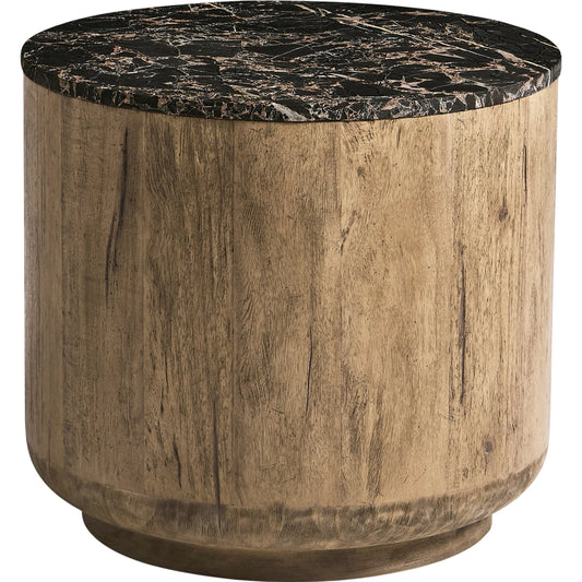 Stone Ridge Marble Round Side Table by Jonathan Charles in tully light acacia. Made from acacia in a modern style.