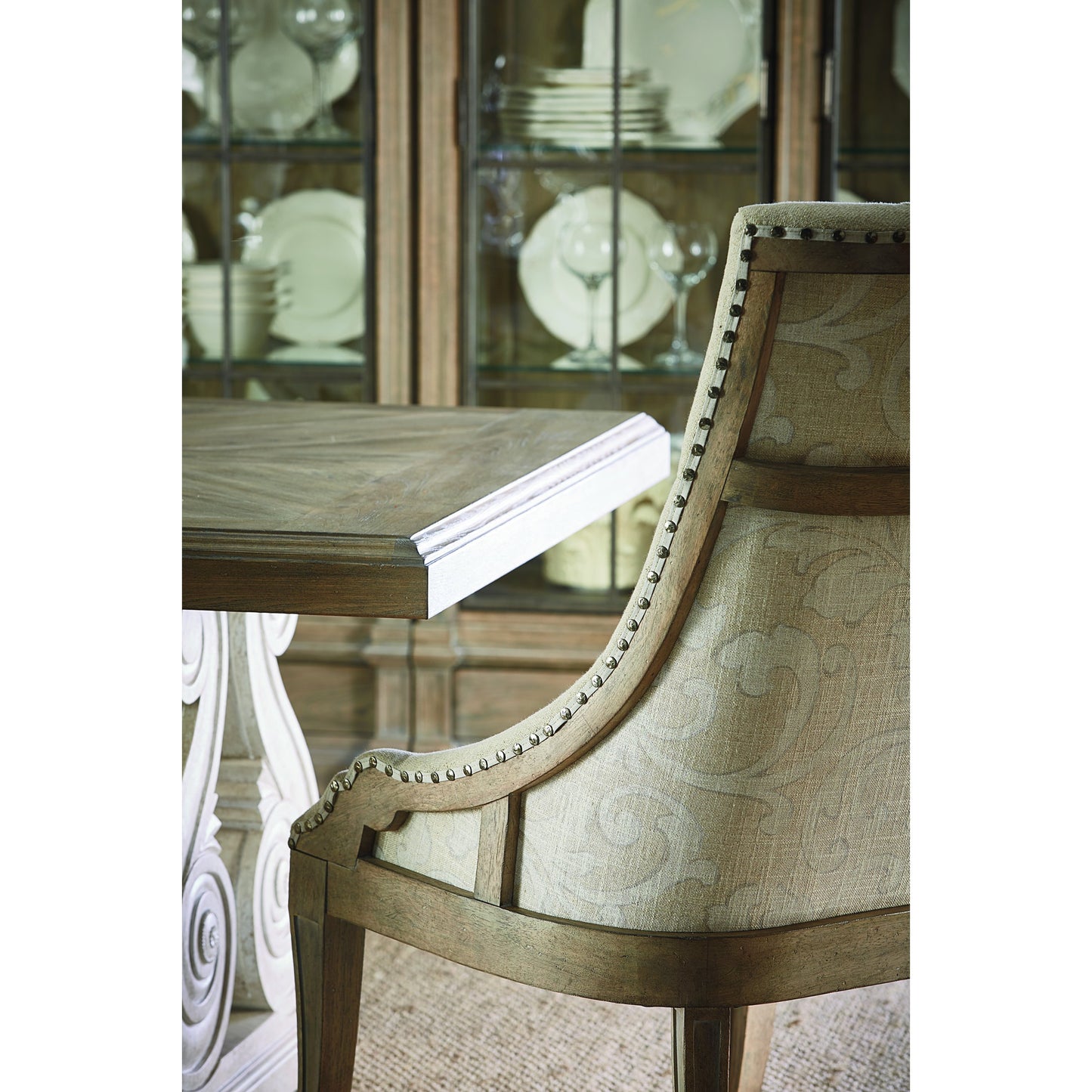 015 SR-881763,SR-881764 | Lifestyle | Arch Salvage Reeves Host Chair by A.R.T. Furniture. Made from parrawood solids, cathedral elm veneers in a traditional style.