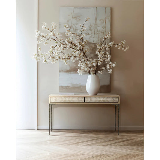 Tideline Console Table by Jonathan Charles in natural dyed koto. Made from main koto veneer in a unique style.