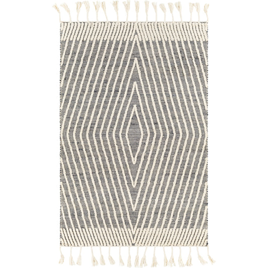 001 SI-1833303,SI-1833306 | Primary Silo | Norwood Rug - 27916 by Livabliss in black, ink blue, cream. Made from 60% jute, 40% wool in a unique style.