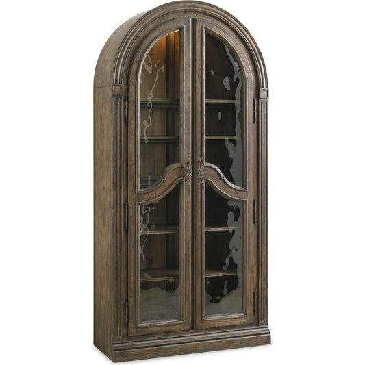 000 SI-1749454 | Primary Silo | Rhapsody Curio Cabinet by Hooker Furniture in rustic walnut. Made from pecan veneers, metal, seeded glass, resin in a traditional style.