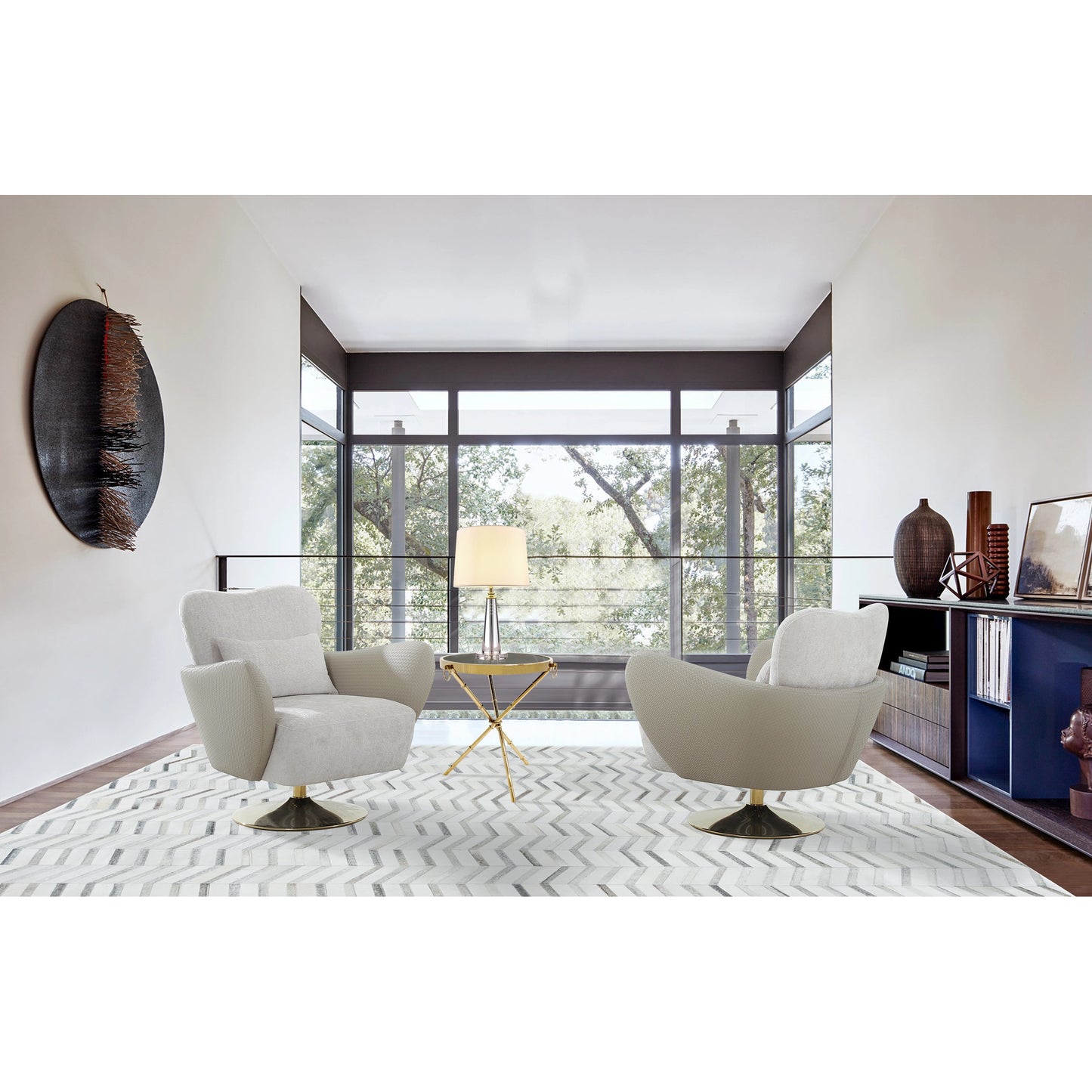 006 SI-2030339 | Lifestyle | Mercer Swivel Lounge Chair by Pasargad Home in beige. Made from polyester in a modern style.