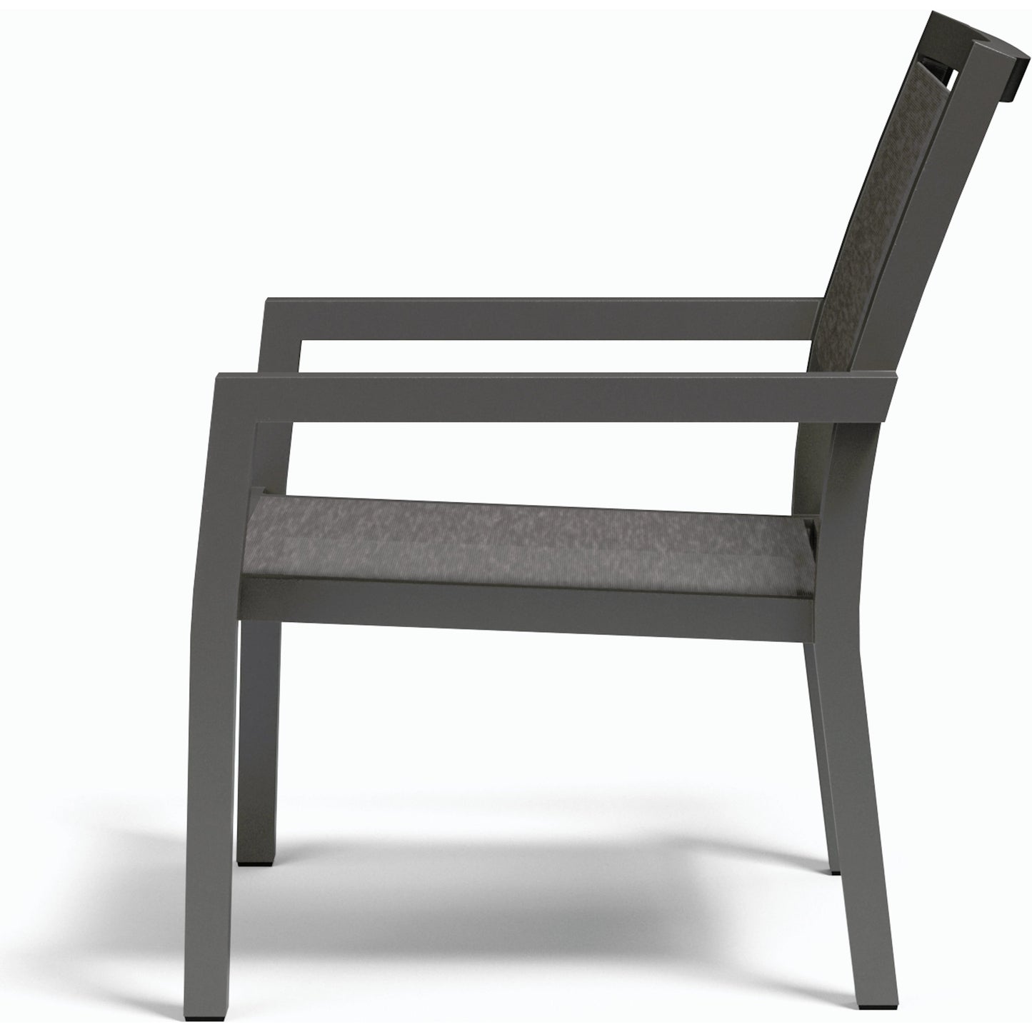 003 SI-2166671 | Additional Silo | Vegas Outdoor Stackable Sling Club Chair by Sunset West in graphite. Made from aluminum in a modern style.