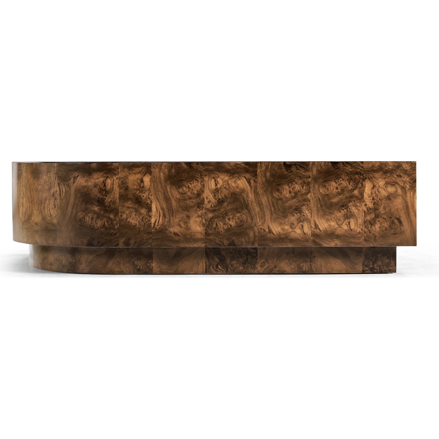 002 SI-2186353 | Additional Silo | Jacques Radius Cocktail Table by Jonathan Charles in brown and walnut burl. Made from book match walnut burl veneer in a modern style.