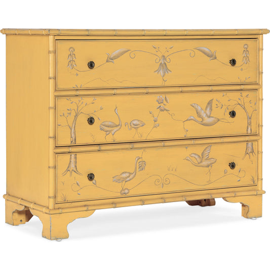 Charleston Heron Three-Drawer Accent Chest by Hooker Furniture in canary. Made from maple veneers in a transitional style.