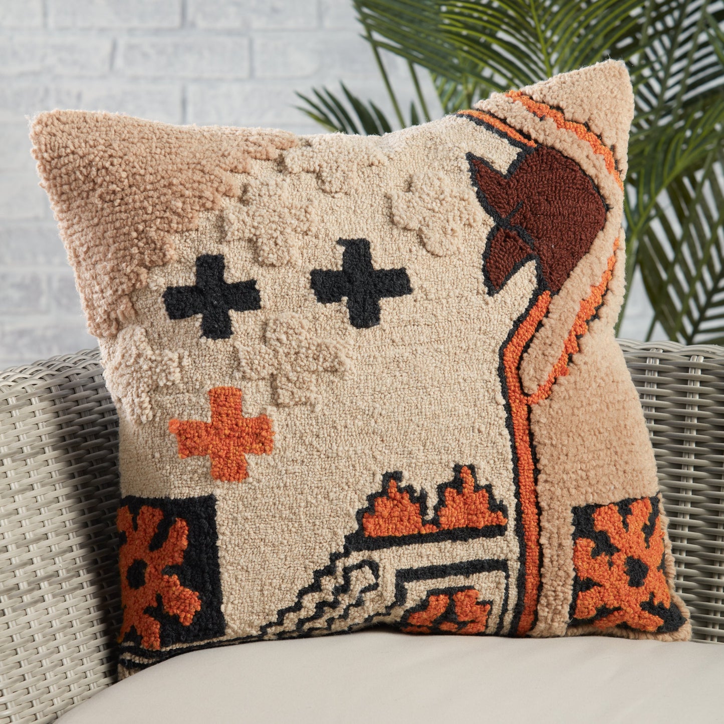 004 SI-1785603 | Closeup | Nazka NZK01 Indoor/Outdoor Pillow by Jaipur Living in beige, orange. Made from 100% polyester in a eclectic & global style.