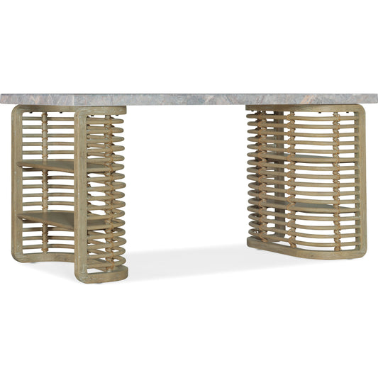 Surfrider Writing Desk by Hooker Furniture in driftwood. Made from pecan veneers, rope, stone veneer in a coastal style.