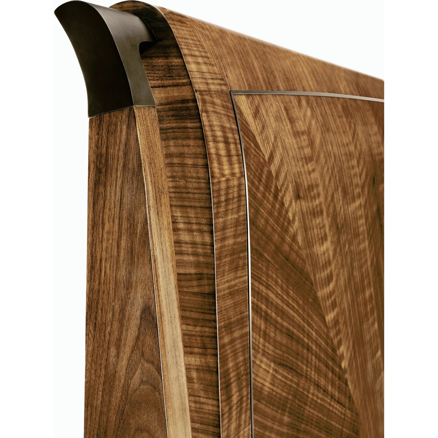 005 SI-1991095 | Closeup | Toulouse King Panel Bed by Jonathan Charles in walnut. Made from walnut quarter figured veneer in a modern style.