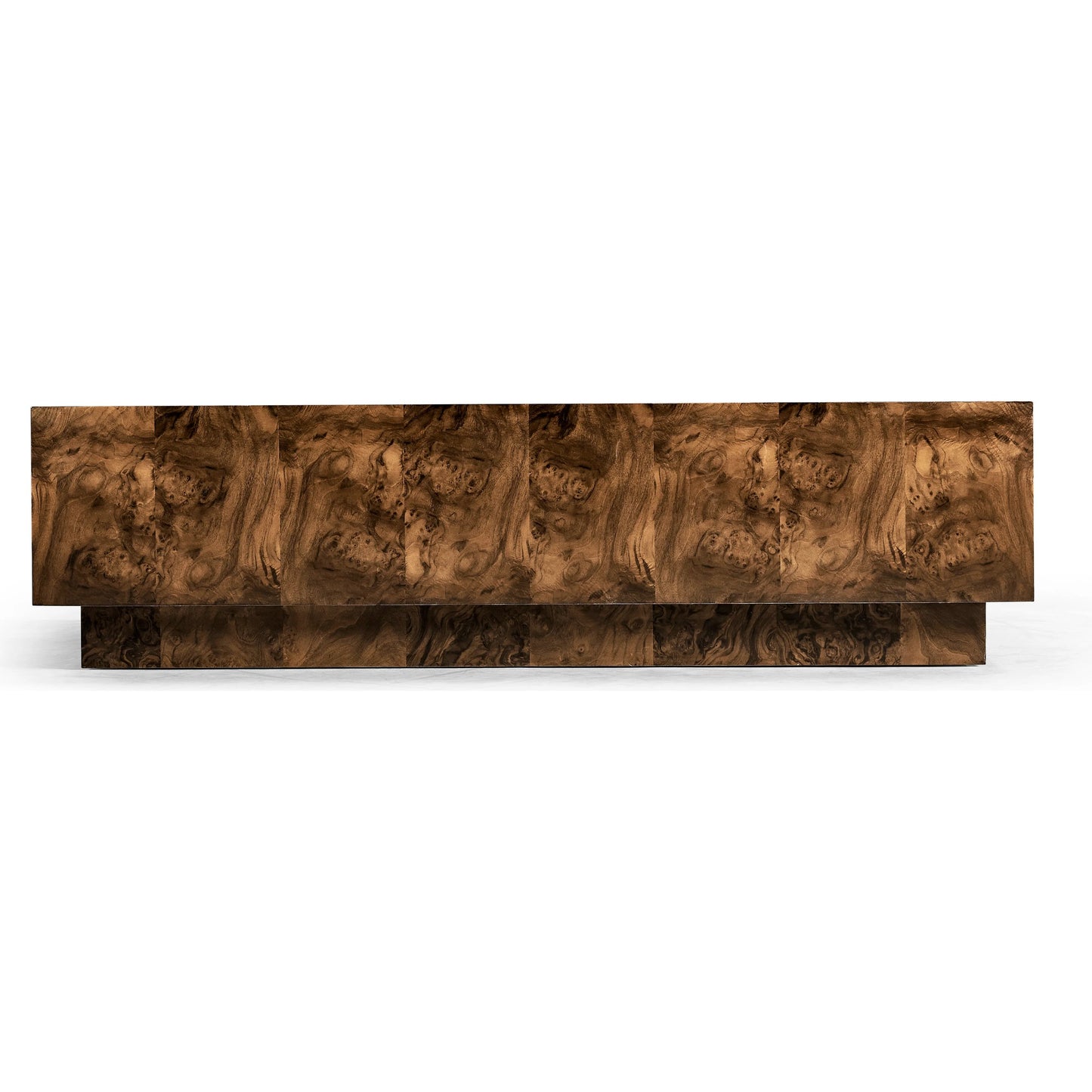 003 SI-2186353 | Additional Silo | Jacques Radius Cocktail Table by Jonathan Charles in brown and walnut burl. Made from book match walnut burl veneer in a modern style.