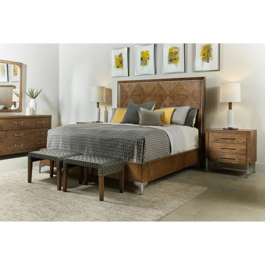 Chapman Panel Bed by Hooker Furniture in sorrel. Made from white oak veneers, metal in a transitional style.