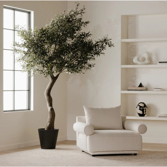 Rosello Arm Chair by Moe's Home Collection in white. Made from upholstery: 30% recycled polyester, 70% polyester, plywood frame, foam, fiber seat in a transitional style.