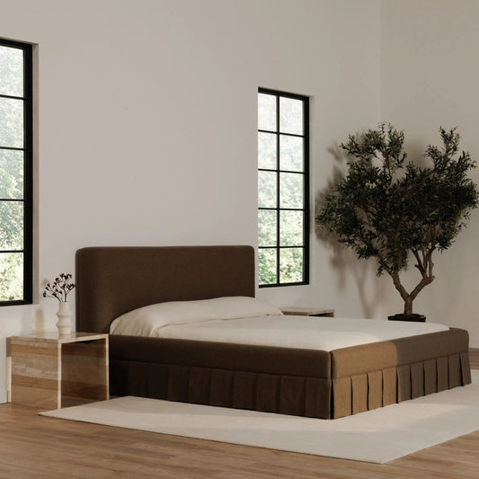 Maren Bed by Moe's Home Collection in brown. Made from upholstery: 100% polyester, plywood frame, foam in a transitional style.