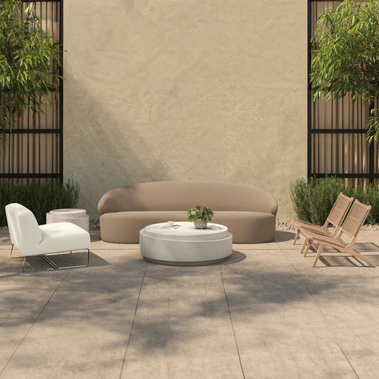 Cove Outdoor Sofa by Moe's Home Collection in taupe. Made from upholstery: 100% polyester, antiseptic plywood frame, foam, fiber fill, plastic leg in a transitional style.